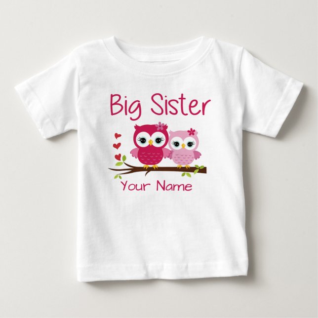 De Bebé Gran Hermana Lechuza Rosa Personalizada Camiseta (Anverso)