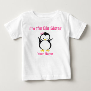 De Bebé Gran Hermana Pingüino Rosa Personalizado Camiseta