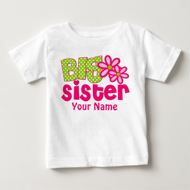 De Bebé Gran Hermana Verde Rosa Personalizada Camiseta (Anverso)