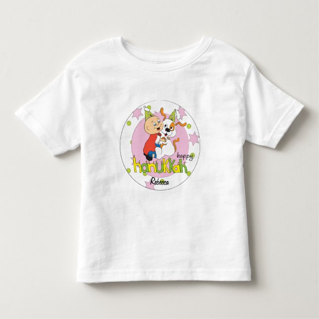 De Bebé Hanukkah Camiseta para niños/Perro/Verde/Rosa (Anverso)