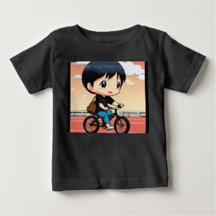 De Bebé Hombre japonés chibi en bicicleta con camiseta neg