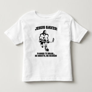 De Bebé Jesús ahorra la camiseta divertida del hockey