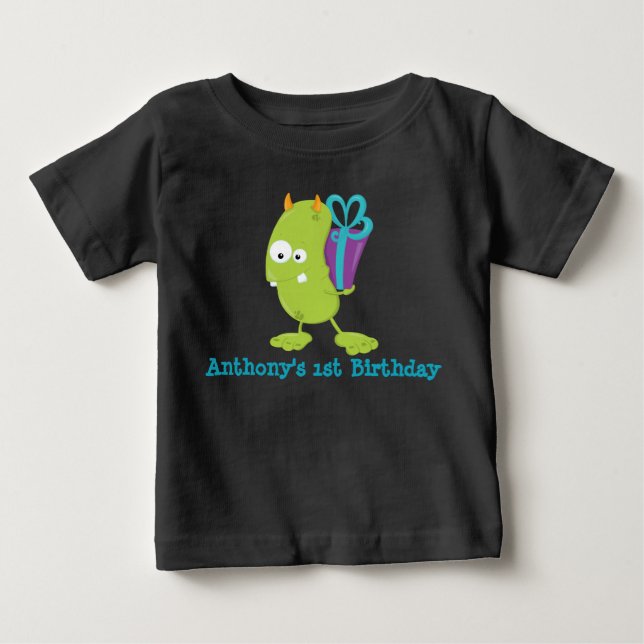 De Bebé Monstruo Personalizado Primer Cumpleaños Camiseta (Anverso)