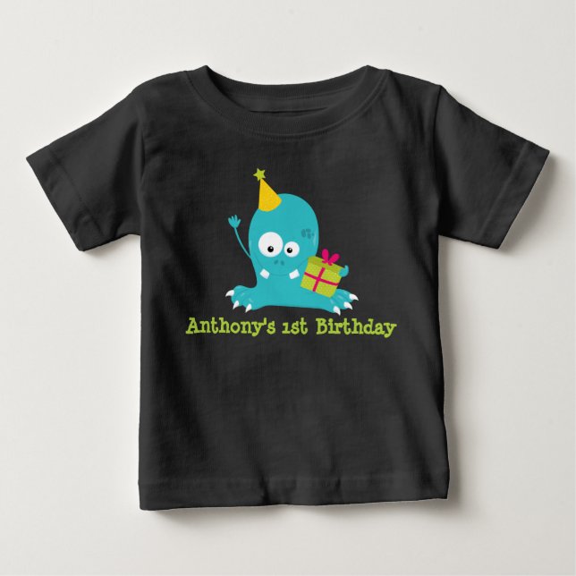 De Bebé Monstruo Personalizado Primer Cumpleaños Camiseta (Anverso)