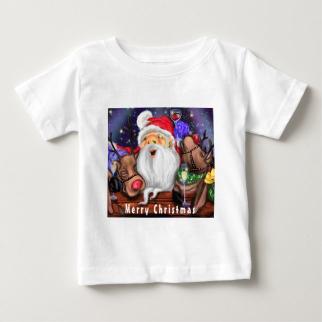 De Bebé Navidades graciosos beben camiseta con renos (Anverso)