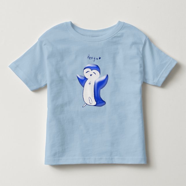 De Bebé Pengu Feliz Pingüino (Azul) Camiseta para Niño (Anverso)