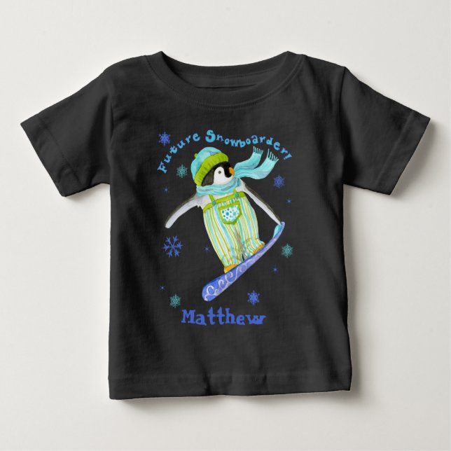 De Bebé Pingüinos en juego, Snowboarder, camiseta infantil (Anverso)
