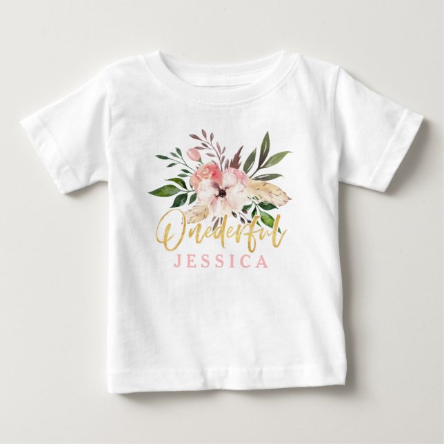 De Bebé primera camiseta onederful del cumpleaños (Anverso)