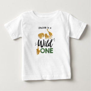 De Bebé Salvaje un primer cumpleaños Animales Camiseta Oro