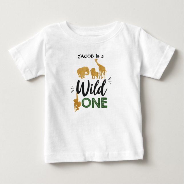 De Bebé Salvaje un primer cumpleaños Animales Camiseta Oro (Anverso)