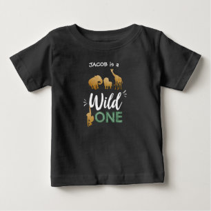 De Bebé Salvaje un primer cumpleaños Animales Camiseta Oro