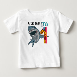De Bebé Tema del Tiburón Primer cumpleaños niños camiseta