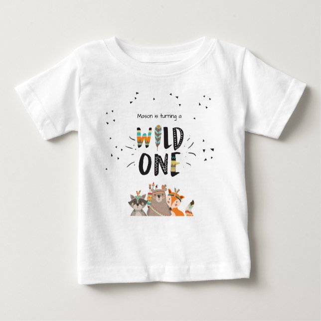 De Bebé Wild One First cumpleaños Camiseta Tríbal Woodland (Anverso)