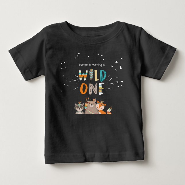 De Bebé Wild One First cumpleaños Camiseta Tríbal Woodland (Anverso)