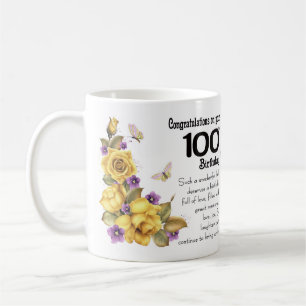 De Café 100o Rosa amarillo del cumpleaños y taza del
