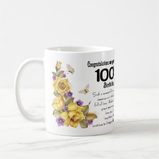 De Café 100o Rosa amarillo del cumpleaños y taza del