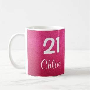 De Café 21ra taza del cumpleaños del purpurina rosado