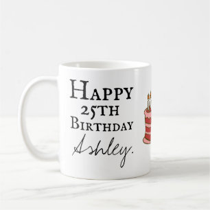 De Café 25ta taza personalizada del cumpleaños