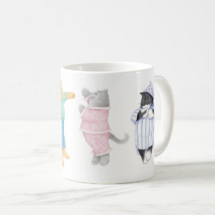 De Café 4 GATOS CON PIJAMAS Taza Blanca