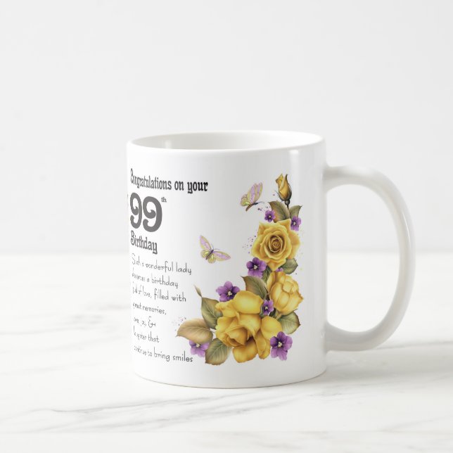 De Café 99.o Rosa amarillo del cumpleaños y taza del (Derecha)