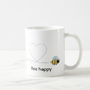 De Café Abeja positiva feliz en taza del dibujo animado