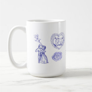 De Café Amar la taza con toile y pájaros besando el ilustr