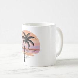 De Café Atardecer en la Playa – Taza Minimalista Dibujada