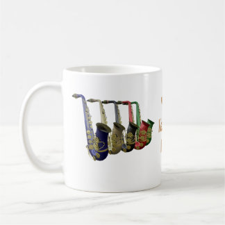 De Café Cinco saxofones coloridos taza, vidrio o taza del