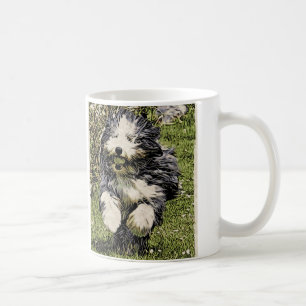 De Café Collie barbudo en la taza del funcionamiento