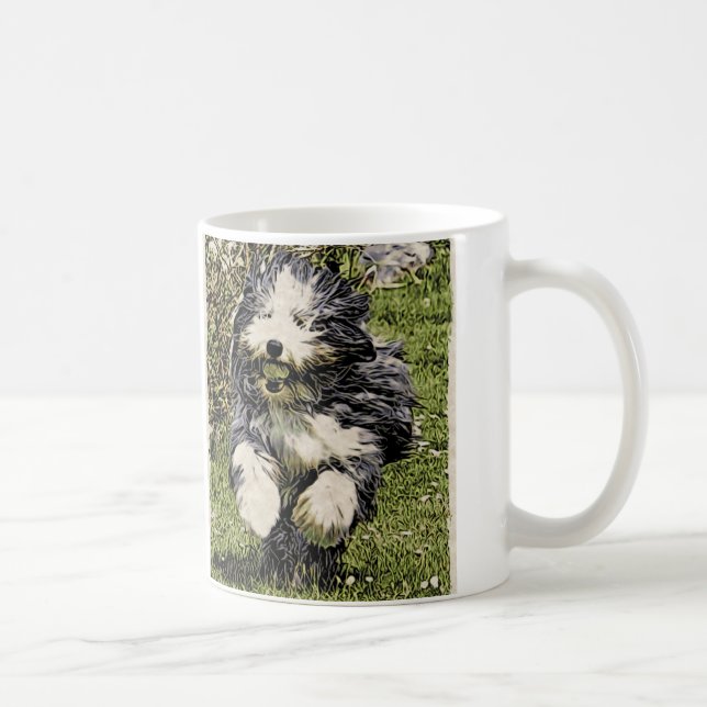 De Café Collie barbudo en la taza del funcionamiento (Derecha)