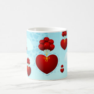 De Café Corazón rojo con globos, taza