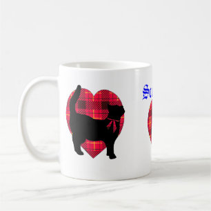 De Café Corazones del tartán y taza afortunada del gato