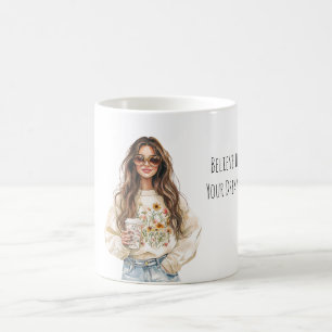 De Café Cree en sueños chica cabello marrón taza