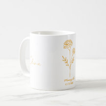Elegante taza blanca con flor Marigold Naranja