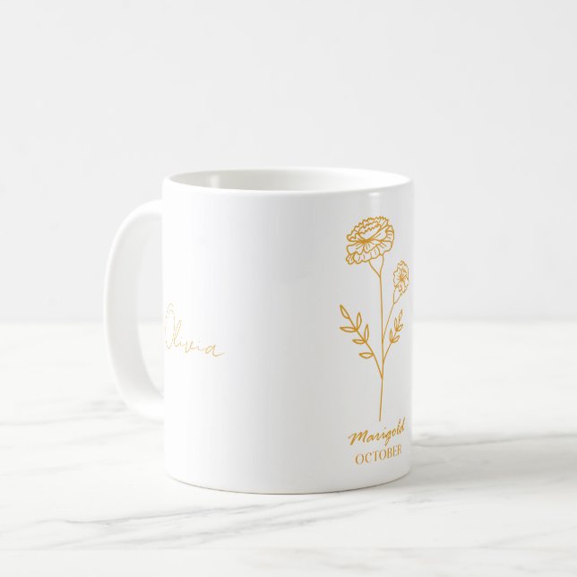 De Café Elegante taza blanca con flor Marigold Naranja (Anverso izquierdo)