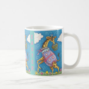 DE CAFÉ FELIZ PASCUA, JIRAFA Y TULIPANES FESTIVO TAZA PARA