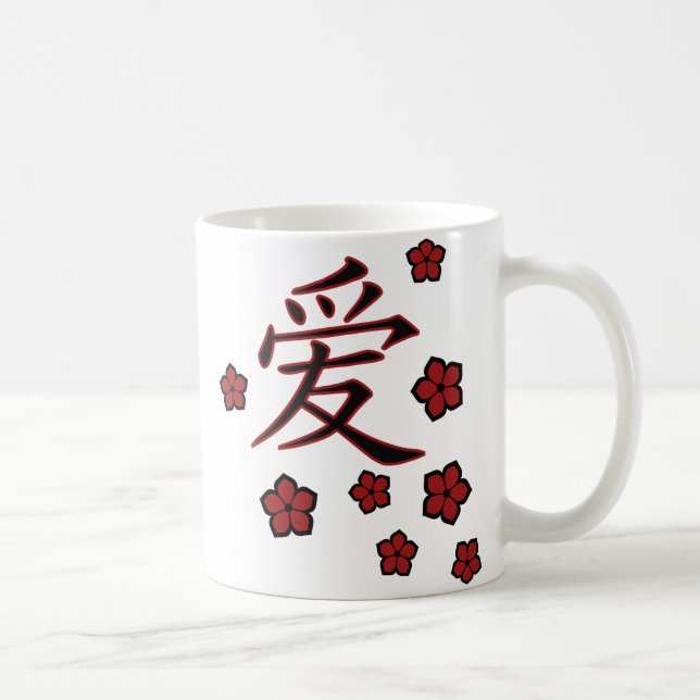 De Café flor y taza del kanji del amor (Derecha)