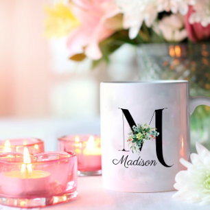 De Café Flores silvestres acuáticas monograma inicial taza