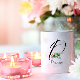 De Café Flores silvestres acuáticas monograma inicial taza