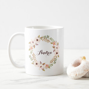De Café Follaje rústico y taza personalizada guirnalda