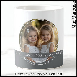 De Café Foto personalizada y mensaje en taza blanca y gris