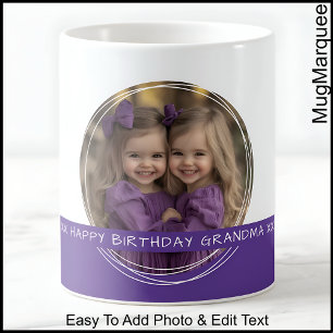 De Café Foto personalizada y mensaje en taza blanca y púrp