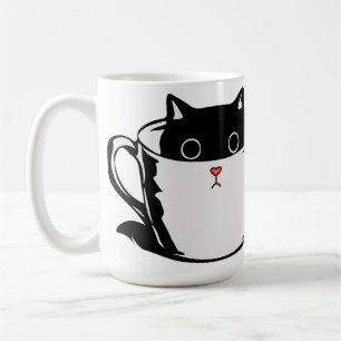 De Café Gatito negro con nariz roja escondido en una taza