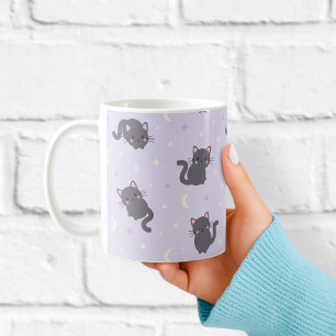 De Café Gato Gris Lindo Taza Morada Gatos Kawaii