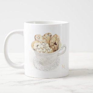 De Café Gigante BISCOTTI Taza Grande Blanca + Inicial