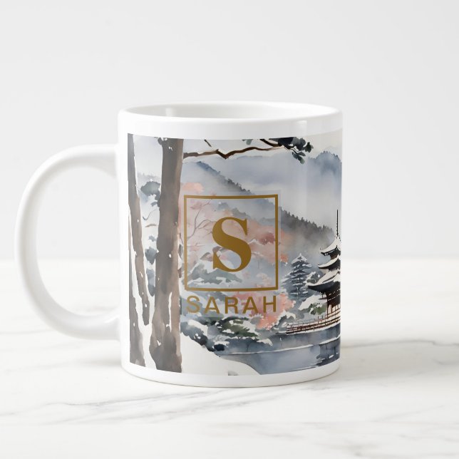 De Café Gigante Elegante Kioto en Invierno Arte Acuarela - Taza (Izquierda)