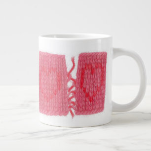 DE CAFÉ GIGANTE TAZA GRANDE BLANCA DOS CORAZONES TEJIDOS