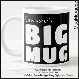 De Café Gigante Taza Grande Nombre Personalizado Negra Blanca C00 