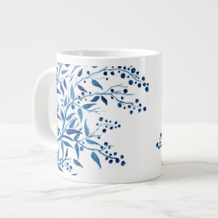 De Café Gigante Taza Jumbo Diseño Acuarela Ramas Azules