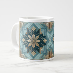 De Café Gigante Taza Mandala Floral Geométrica Azul – Verde azulad